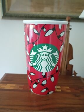 Starbucks Red Holiday Mug with White Light String Design *** Final Price ***